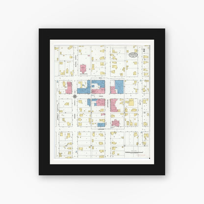 Old map wall art mockup — black gallery frame with white mat — Sanborn Fire Insurance Map from Ossian, Wells County, Indiana (1919), Sheet #0002