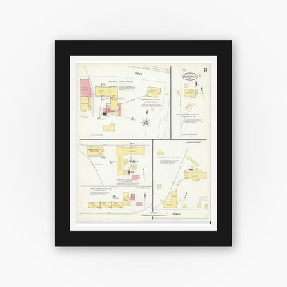 Old map wall art mockup — black gallery frame with white mat — Sanborn Fire Insurance Map from Thomasville, Davidson County, North Carolina (1908), Sheet #0003