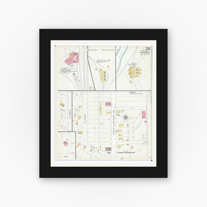 Old map wall art mockup — black gallery frame with white mat — Sanborn Fire Insurance Map from Hannibal, Marion County, Missouri (1906), Sheet #0028