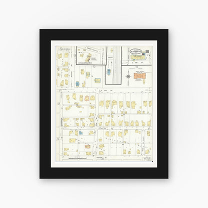 Old map wall art mockup — black gallery frame with white mat — Sanborn Fire Insurance Map from Bloomington, Monroe County, Indiana (1913), Sheet #0018