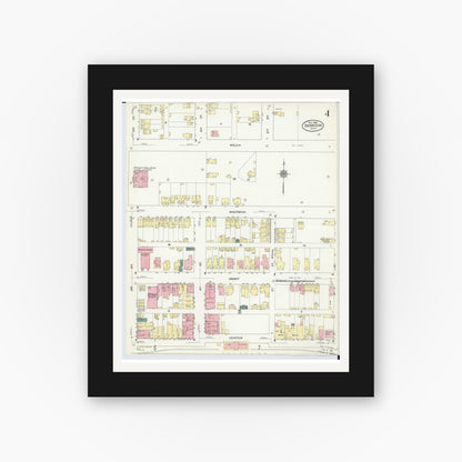 Old map wall art mockup — black gallery frame with white mat — Sanborn Fire Insurance Map from Dennison, Tuscarawas County, Ohio (1909), Sheet #0004