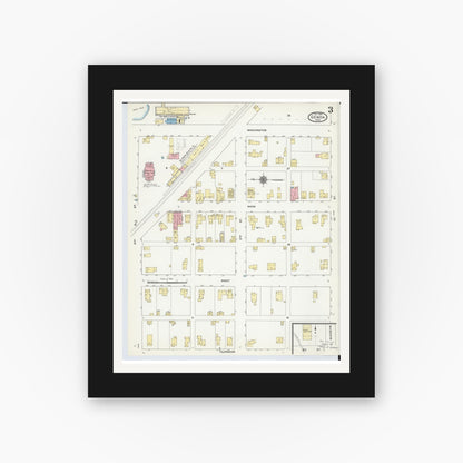 Old map wall art mockup — black gallery frame with white mat — Sanborn Fire Insurance Map from Genoa, Ottawa County, Ohio (1910), Sheet #0003