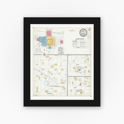 Old map wall art mockup — black gallery frame with white mat — Sanborn Fire Insurance Map from Jonesboro, Union County, Illinois (1900) - Complete Map Set