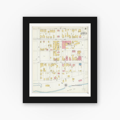 Old map wall art mockup — black gallery frame with white mat — Sanborn Fire Insurance Map from New Brighton, Beaver County, Pennsylvania (1906), Sheet #0003