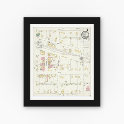Old map wall art mockup — black gallery frame with white mat — Sanborn Fire Insurance Map from Mansfield, Piatt County, Illinois (1898), Sheet #0001