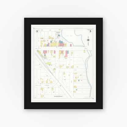 Old map wall art mockup — black gallery frame with white mat — Sanborn Fire Insurance Map from Brighton, Livington County, Michigan (1938), Sheet #0003