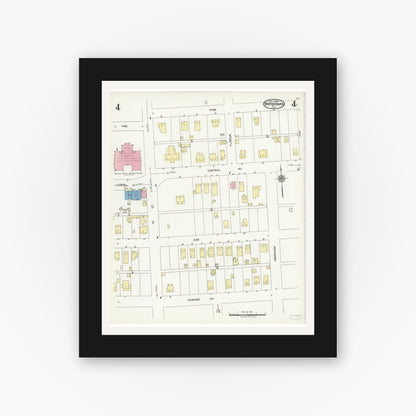 Old map wall art mockup — black gallery frame with white mat — Sanborn Fire Insurance Map from Winter Haven, Polk County, Florida (1924), Sheet #0004