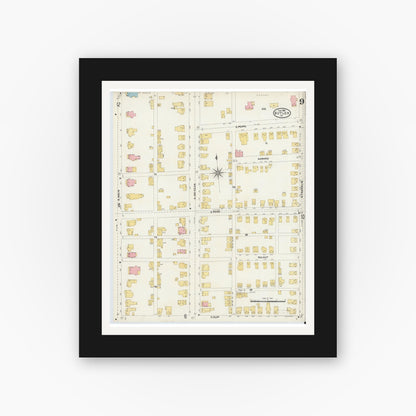 Old map wall art mockup — black gallery frame with white mat — Sanborn Fire Insurance Map from Butler, Butler County, Pennsylvania (1906), Sheet #0009