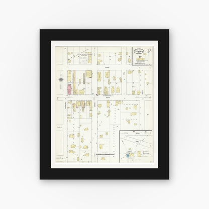 Old map wall art mockup — black gallery frame with white mat — Sanborn Fire Insurance Map from Ellsworth, Pierce County, Wisconsin (1912), Sheet #0003