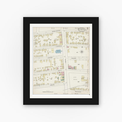 Old map wall art mockup — black gallery frame with white mat — Sanborn Fire Insurance Map from Flushing, Queens County, New York (1886), Sheet #0005