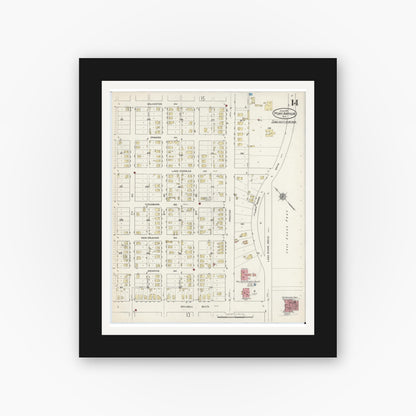 Old map wall art mockup — black gallery frame with white mat — Sanborn Fire Insurance Map from Port Arthur, Jefferson County, Texas (1915), Sheet #0014