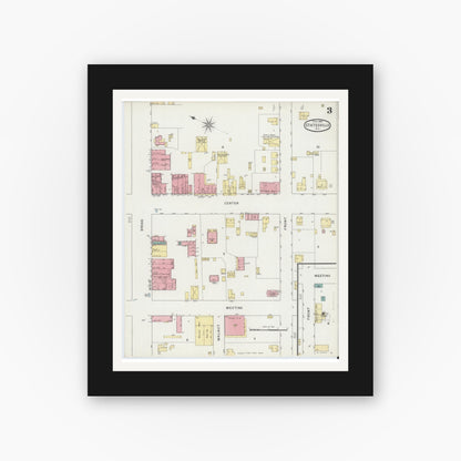 Old map wall art mockup — black gallery frame with white mat — Sanborn Fire Insurance Map from Statesville, Iredell County, North Carolina (1895), Sheet #0003