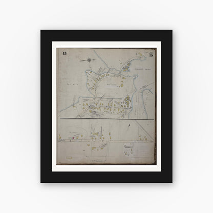 Old map wall art mockup — black gallery frame with white mat — Sanborn Fire Insurance Map from Cohasset, Norfolk County, Massachusetts (1952), Sheet #0015