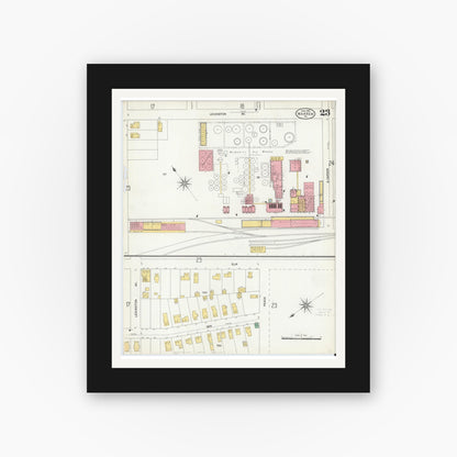 Old map wall art mockup — black gallery frame with white mat — Sanborn Fire Insurance Map from Warren, Warren County, Pennsylvania (1904), Sheet #0023