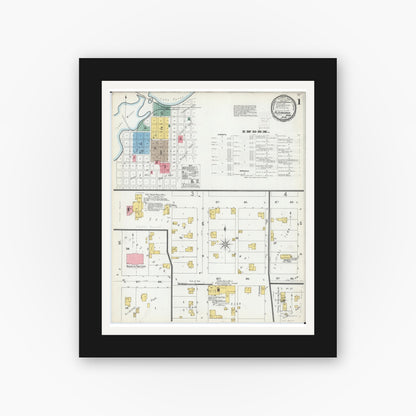 Old map wall art mockup — black gallery frame with white mat — Sanborn Fire Insurance Map from Alexandria, Douglas County, Minnesota (1899) - Complete Map Set