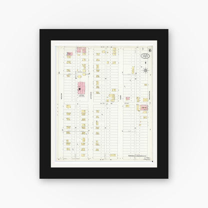Old map wall art mockup — black gallery frame with white mat — Sanborn Fire Insurance Map from Gary, Lake County, Indiana (1908), Sheet #0006