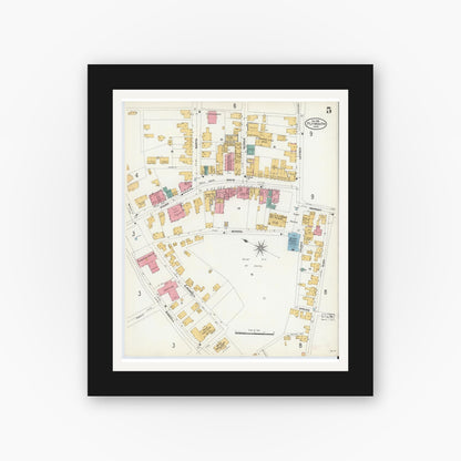 Old map wall art mockup — black gallery frame with white mat — Sanborn Fire Insurance Map from Plymouth, Plymouth County, Massachusetts (1906), Sheet #0005
