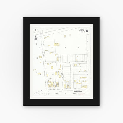 Old map wall art mockup — black gallery frame with white mat — Sanborn Fire Insurance Map from Goleta, Santa Barbara County, California (1930), Sheet #0002