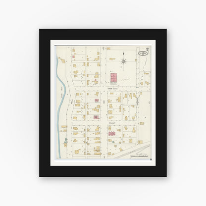 Old map wall art mockup — black gallery frame with white mat — Sanborn Fire Insurance Map from La Rue, Marion County, Ohio (1901), Sheet #0002