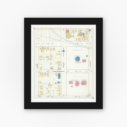 Old map wall art mockup — black gallery frame with white mat — Sanborn Fire Insurance Map from Port Clinton, Ottawa County, Ohio (1916), Sheet #0006