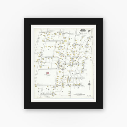Old map wall art mockup — black gallery frame with white mat — Sanborn Fire Insurance Map from McKinney, Collin County, Texas (1920), Sheet #0029