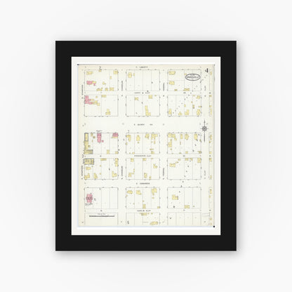 Old map wall art mockup — black gallery frame with white mat — Sanborn Fire Insurance Map from Griggsville, Pike County, Illinois (1913), Sheet #0004