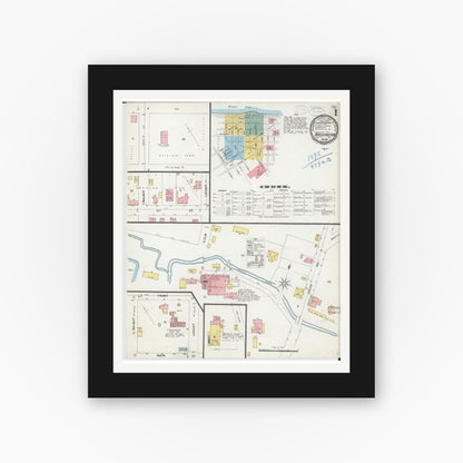 Old map wall art mockup — black gallery frame with white mat — Sanborn Fire Insurance Map from Washington, Franklin County, Missouri (1898), Sheet #0001