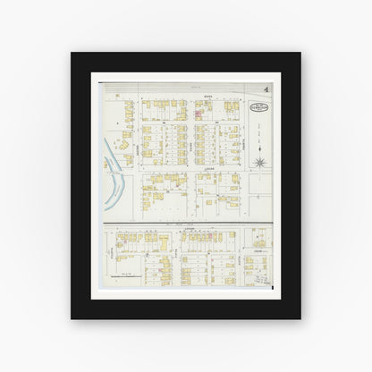 Old map wall art mockup — black gallery frame with white mat — Sanborn Fire Insurance Map from Dennison, Tuscarawas County, Ohio (1895), Sheet #0004