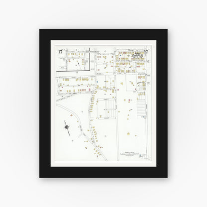 Old map wall art mockup — black gallery frame with white mat — Sanborn Fire Insurance Map from Coraopolis, Allegheny County, Pennsylvania (1924), Sheet #0017