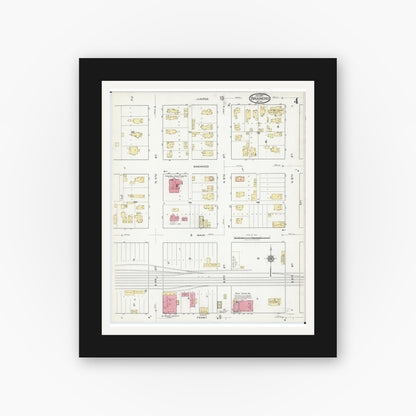 Old map wall art mockup — black gallery frame with white mat — Sanborn Fire Insurance Map from Brainerd, Crow Wing County, Minnesota (1917), Sheet #0004