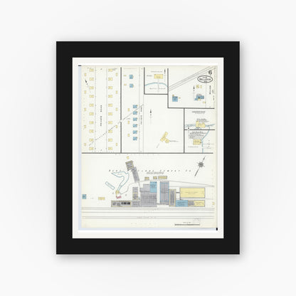 Old map wall art mockup — black gallery frame with white mat — Sanborn Fire Insurance Map from Bellevue, Eaton County, Michigan (1911), Sheet #0006