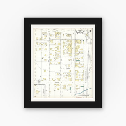Old map wall art mockup — black gallery frame with white mat — Sanborn Fire Insurance Map from Boulder Creek, Santa Cruz County, California (1897), Sheet #0002