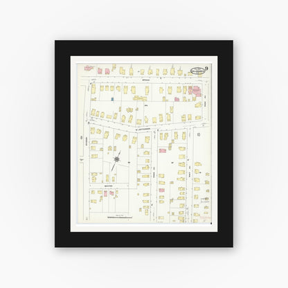 Old map wall art mockup — black gallery frame with white mat — Sanborn Fire Insurance Map from Salamanca, Cattaraugus County, New York (1910), Sheet #0009