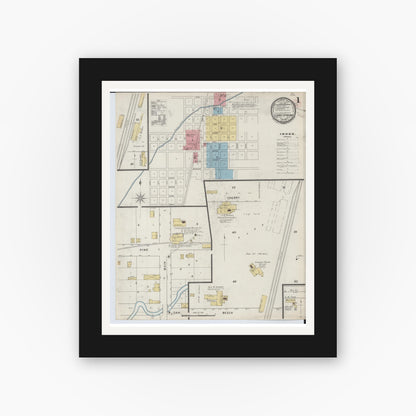 Old map wall art mockup — black gallery frame with white mat — Sanborn Fire Insurance Map from Cedar Springs, Kent County, Michigan (1894) - Complete Map Set
