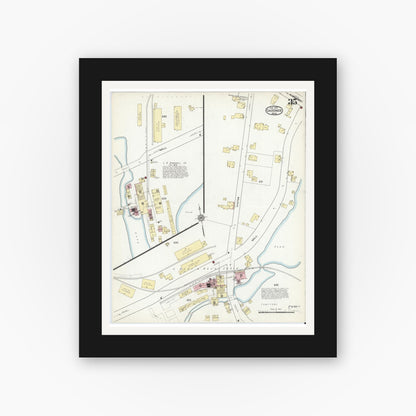 Old map wall art mockup — black gallery frame with white mat — Sanborn Fire Insurance Map from Gardner, Worcester County, Massachusetts (1914), Sheet #0035