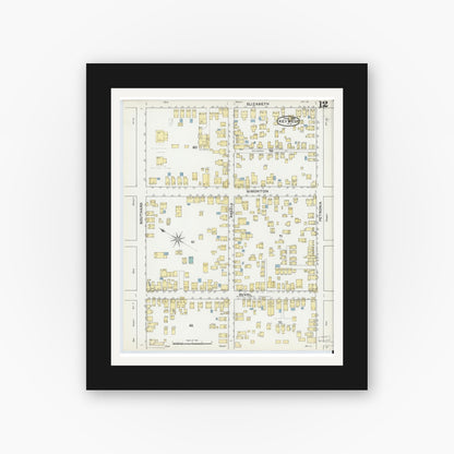 Old map wall art mockup — black gallery frame with white mat — Sanborn Fire Insurance Map from Key West, Monroe County, Florida (1892), Sheet #0012