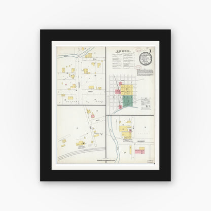 Old map wall art mockup — black gallery frame with white mat — Sanborn Fire Insurance Map from Salem, Washington County, Indiana (1899) - Complete Map Set