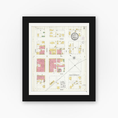 Old map wall art mockup — black gallery frame with white mat — Sanborn Fire Insurance Map from Jacksonville, Cherokee County, Texas (1901) - Complete Map Set