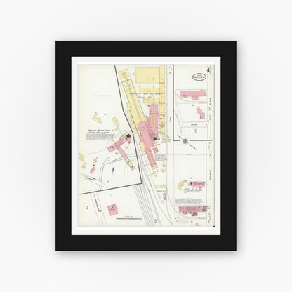 Old map wall art mockup — black gallery frame with white mat — Sanborn Fire Insurance Map from Westfield, Hampden County, Massachusetts (1910), Sheet #0004
