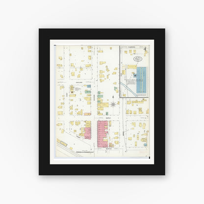 Old map wall art mockup — black gallery frame with white mat — Sanborn Fire Insurance Map from Holly, Oakland County, Michigan (1908), Sheet #0004