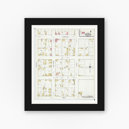 Old map wall art mockup — black gallery frame with white mat — Sanborn Fire Insurance Map from Lewisburg, Preble County, Ohio (1920), Sheet #0004