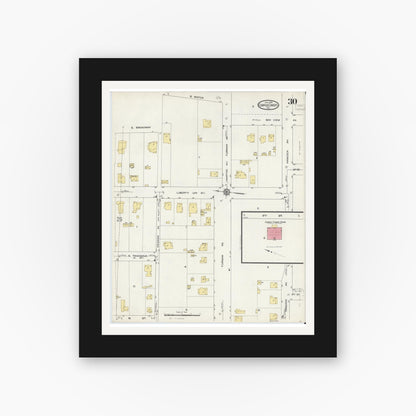 Old map wall art mockup — black gallery frame with white mat — Sanborn Fire Insurance Map from Corpus Christi, Nueces County, Texas (1914), Sheet #0030