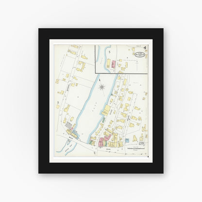 Old map wall art mockup — black gallery frame with white mat — Sanborn Fire Insurance Map from Warren, Worcester County, Massachusetts (1896), Sheet #0004