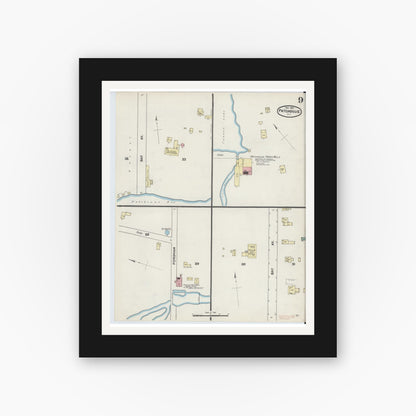 Old map wall art mockup — black gallery frame with white mat — Sanborn Fire Insurance Map from Patchogue, Suffolk County, New York (1891), Sheet #0009