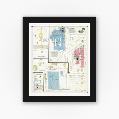 Old map wall art mockup — black gallery frame with white mat — Sanborn Fire Insurance Map from Monroe, Monroe County, Michigan (1916), Sheet #0022