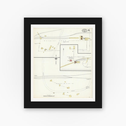 Old map wall art mockup — black gallery frame with white mat — Sanborn Fire Insurance Map from Hurley, Iron County, Wisconsin (1913), Sheet #0006