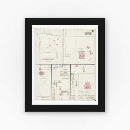 Old map wall art mockup — black gallery frame with white mat — Sanborn Fire Insurance Map from Lebanon, Warren County, Ohio (1895), Sheet #0005
