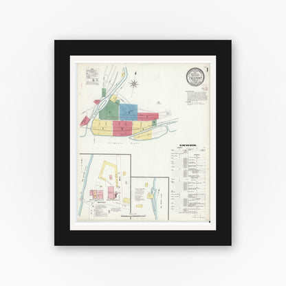Old map wall art mockup — black gallery frame with white mat — Sanborn Fire Insurance Map from Freeport, Armstrong County, Pennsylvania (1908), Sheet #0001