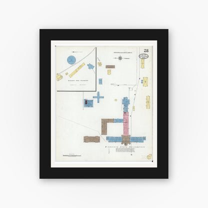 Old map wall art mockup — black gallery frame with white mat — Sanborn Fire Insurance Map from Saint Cloud, Stearns, Benton, and Sherburne Counties, Minnesota (1919), Sheet #0028