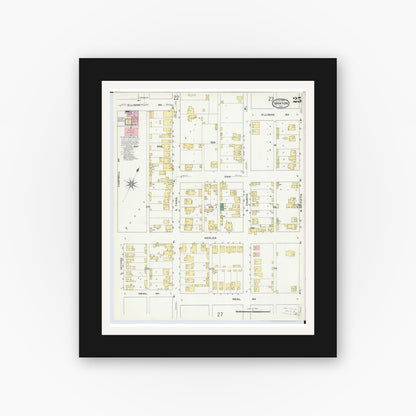 Old map wall art mockup — black gallery frame with white mat — Sanborn Fire Insurance Map from Ironton, Lawrence County, Ohio (1909), Sheet #0025